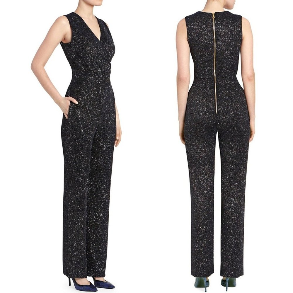 Balmain Glittered One Piece Sleeveless Jumpsuit Blue Black V-Neck 40 Medium NEW